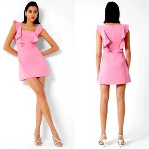 French Connection Pink XS 4 Sheath Mini Dress Whisper Square Neck Ruffle